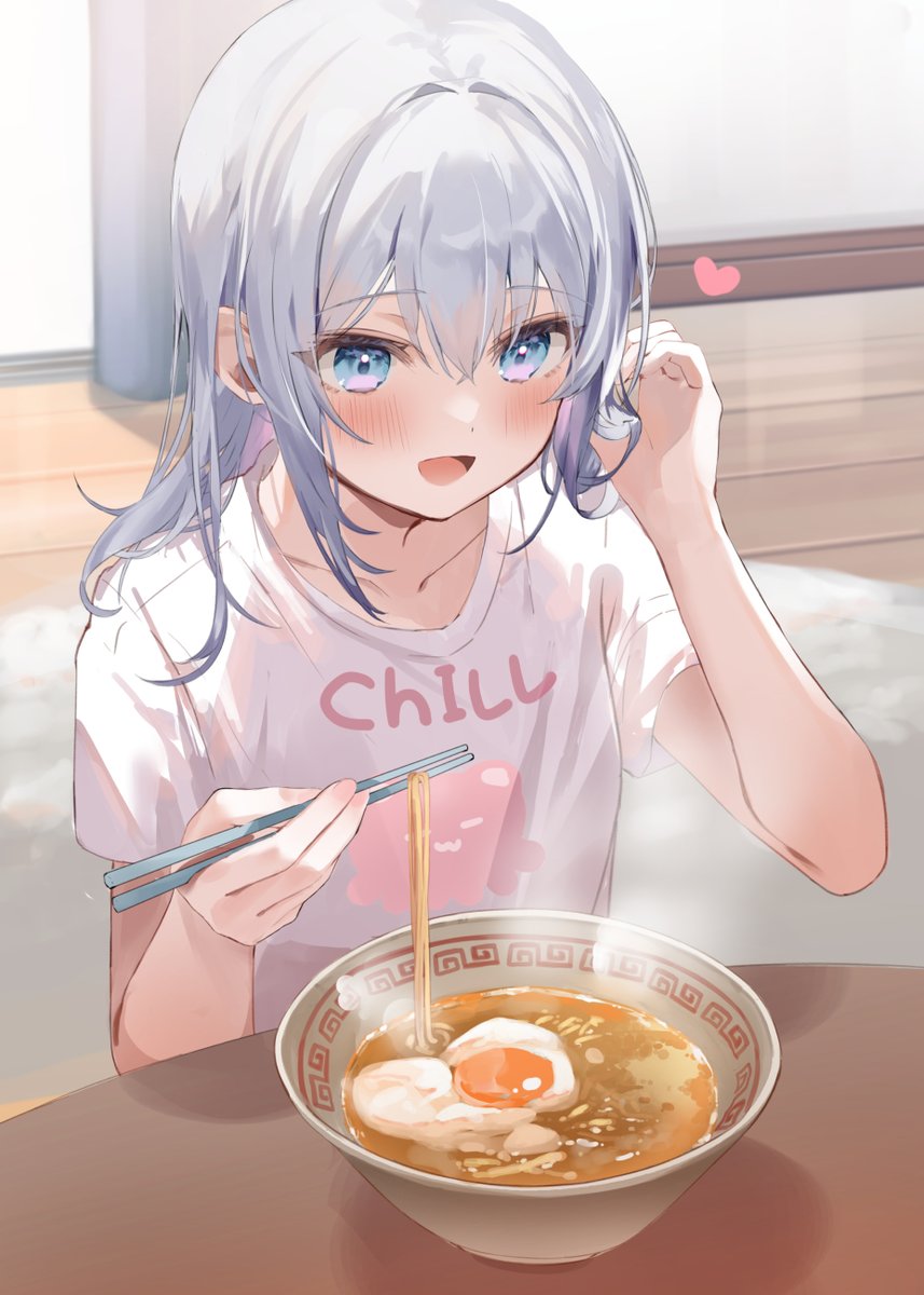 noodles 1girl food solo ramen chopsticks shirt  illustration images