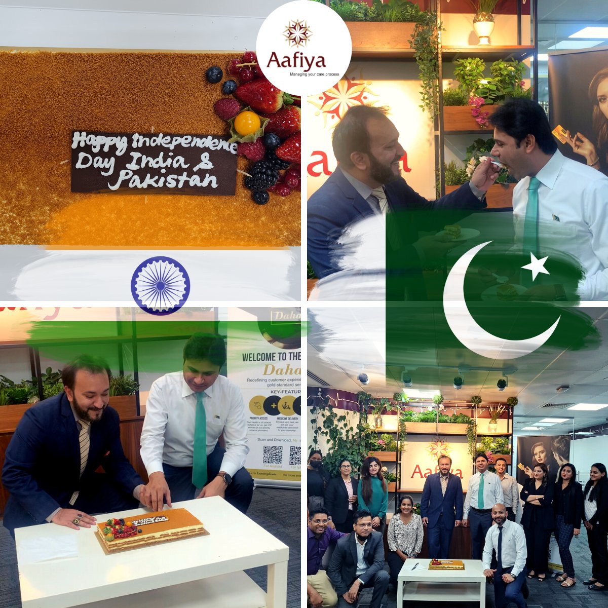 Celebrated the friendship, bond &amp; respect for one another on the mark of 75 years of Independence for #India &amp; #Pakistan 🇮🇳 🇵🇰

#HonoringCultures #IndependenceDay2022 #Celebration #LifeAtAafiya #AafiyaTPA #InsuranceServiceProvider #Healthly #PromoteHealthyLiving
