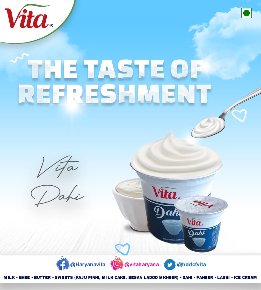 HDDCFVITA's tweet photo. The Taste of Refreshment
#vitadahi
#dahi #food #dairy #dairyproducts #vitadiaryproducts #vitaproduct #vitafamily #vitaharyana #vitadiary #vita https://t.co/42HUTGYEfL