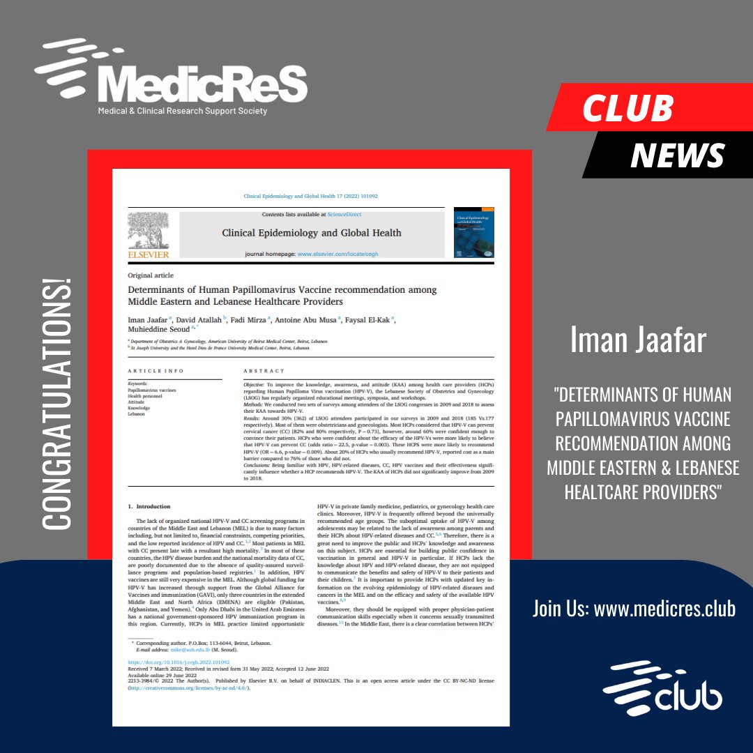 MedicReS's tweet photo. Share With Us!
We are happy to share your newly published #articles with our #community!
Please send your published articles to us via begmr@medicres.org
Discover MedicReS Club: https://t.co/zZEOneeBxm
#MedicReS #MedicReSClub #News #ClinicalResearch #BeGMR #Abstract 
#ImanJaafar https://t.co/Q9cAA49hTD