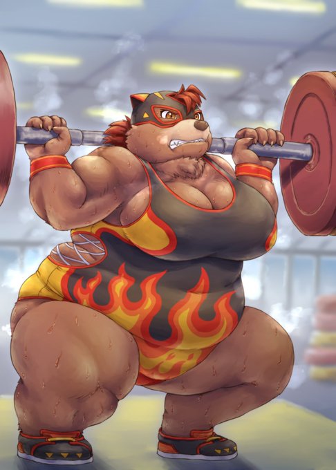 skebご依頼の、🐻レスラーさんトレーニングイラスト納品いたしました。リクエストありがとうございました!😊🐻 