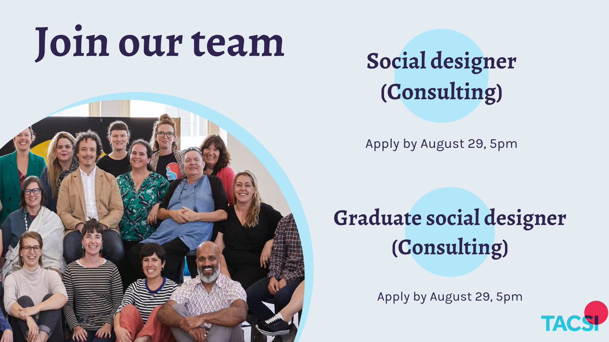 tacsi_innovate's tweet photo. We're hiring!

✨ A social designer to support &amp; participate in the design, management &amp; delivery of social innovation projects and initiatives

✨A graduate social designer; a role that’s structured to help you grow into a social innovation consultant
 
https://t.co/zTDmRsjIzg https://t.co/JY1FHLAnmH