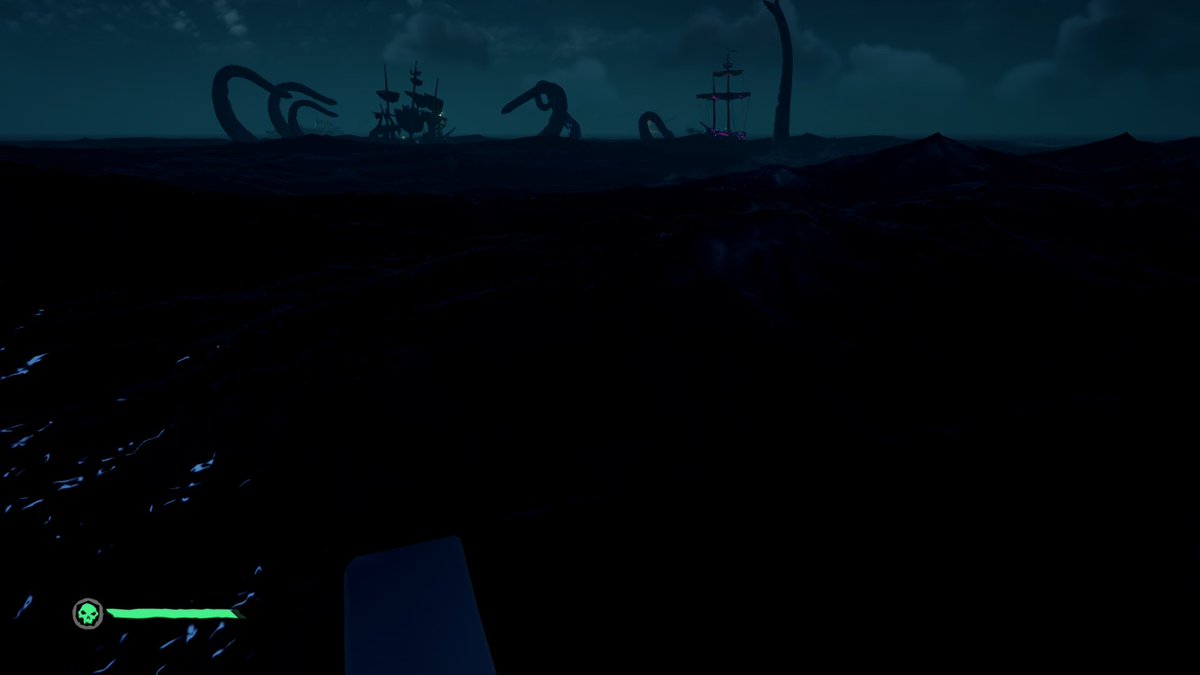 KardynylSyn's tweet photo. I’ve never seen this happen, in seven seasons, on @SeaOfThieves. #Brigantine #Sloop #SkellyGalleon all under attack by the #Kraken at the same time. https://t.co/RCVqzm8N0P