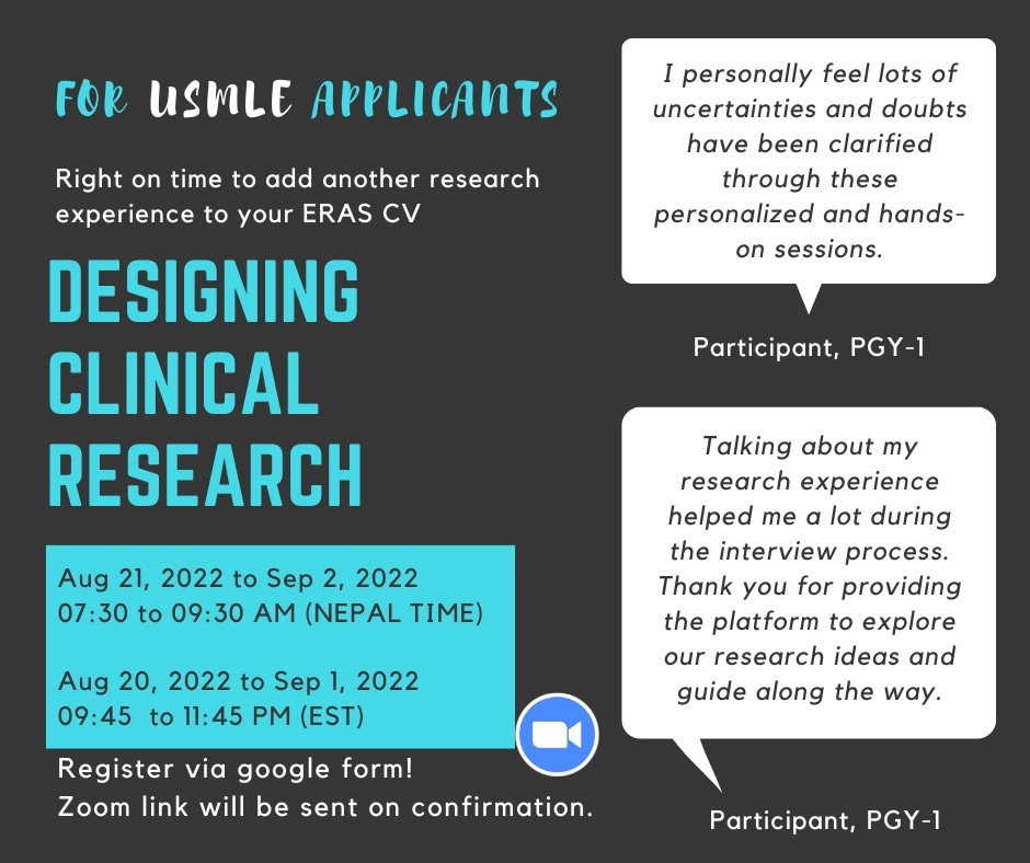 HealthActionan1's tweet photo. Based on your inquiries, we are starting a new Online Hands-on session on Designing Clinical Research customized for USMLE aspirants from Nepal.Please fill out the form from the link below to register.
https://t.co/8Ky4iWXTiy
We shall email the registered candidates individually. https://t.co/OZQFMV3hxQ