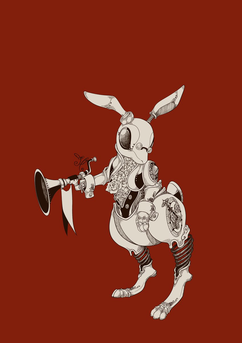 solo no humans simple background robot red background holding rabbit ears  illustration images