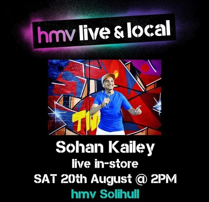 sohankailey's tweet photo. @TonyElv
Looking forward to bringing the
#Bhangra Pop Beats @hmvSolihull Saturday 20 August, 2pm!
PA appearance 😃🎉🎉
Let's Naach (Let's Dance).
#familyfun 

#liveandlocal #Solihull 
#HMVliveandlocal #music #HMVSolihull https://t.co/vtxj1pyLm6