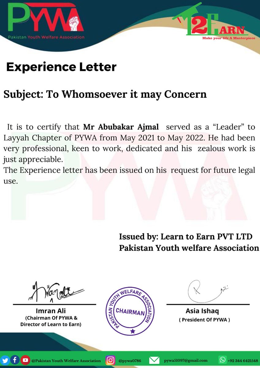 PYWA7's tweet photo. #ExperienceLetter
#LayyahFalcons
#Imran_Ali
#Chairman_of_PYWA
#Aais_Ishaq
#President_of_PYWA
#pywa
#Lights_of_Hope
#Learn_to_Earn
#Make_your_life_A_Masterpiece https://t.co/IGkNU5D0w7