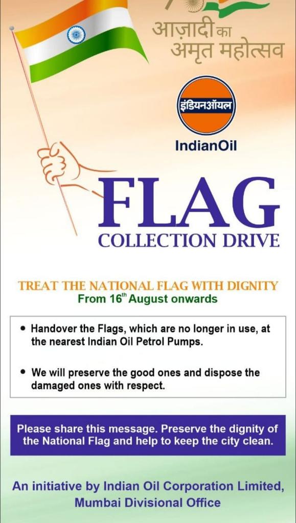 ArunDeshpande20's tweet photo. #FlagCollectionDrive
Let's treat our #NationalFlag with dignity from 16th August onwards !!
@ParasKGhelaanii @Satishrathod100 @SortedEagle @mekarora @bankim_jani @Anandi_sanatani @SweetBandit108 @neerangautam @simplyabhii @SheetalPronamo @sowmiyasid @athavale_abhi1 https://t.co/Yw0p59ErfJ