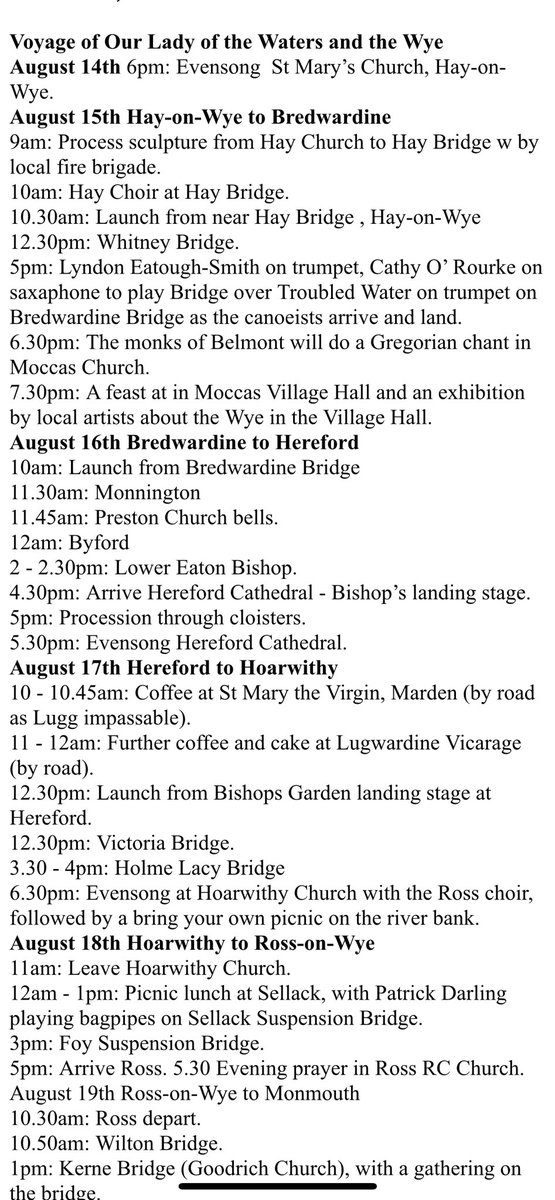 shotwithspirit's tweet photo. Amazing *launch* yesterday for #OurLadyoftheWaters pilgrimage down the #Wye from #Hay to #Monmouth, with musical arrival at #Bredwardine bridge, before #GregorianChant &amp; organ music for the #Assumption at #Moccas church…Philip Chatfield’s sculpture drawing admirers everywhere… https://t.co/Ogt5FWhMDs