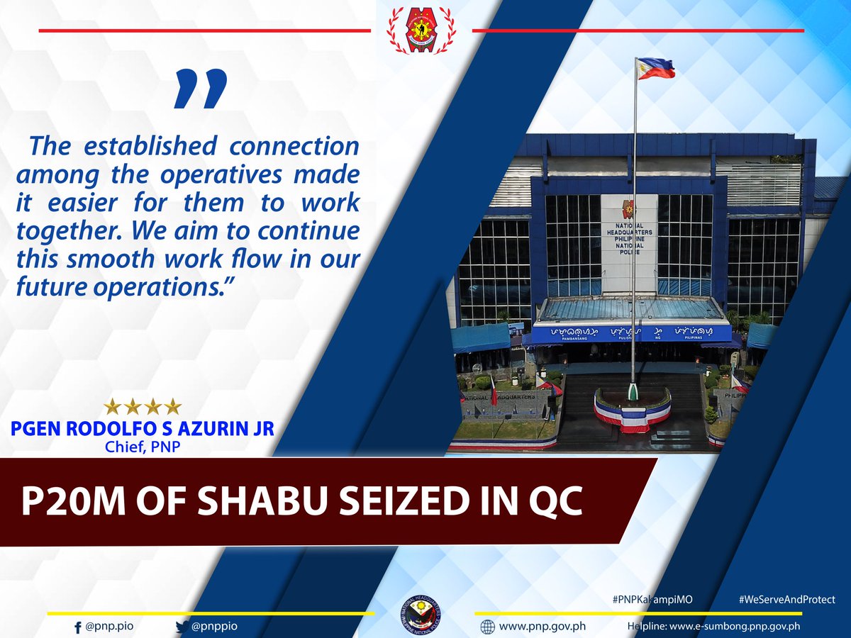 pnppio's tweet photo. Over P20 million worth of illegal drugs were seized in a buy-bust operations in Quezon City.
Read more: https://t.co/j5plUI76Af
#WeServeAndProtect
#PNPKakampiMo
#PulisNgPilipino
#MalasakitKaayusanKapayapaanTungosaKaunlaran

https://t.co/txtYyrzpsG
https://t.co/Et8tu4J5hM https://t.co/Rt7BpMLVdb