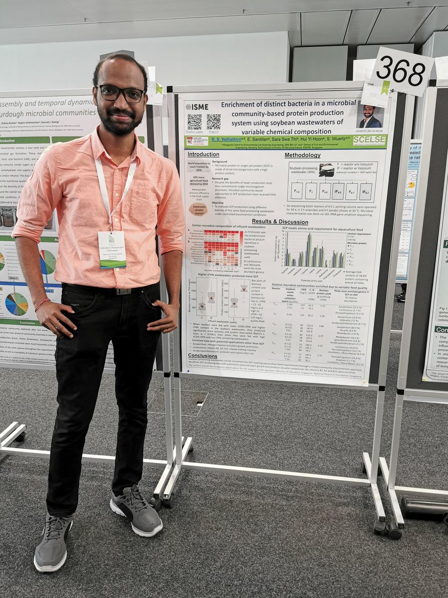 ezesantillan's tweet photo. Proud to see @vethathirri presenting his #PhD work #ISME18 on #MicrobialProtein #SCP production from food-processing #wastewaters @SCELSE_SG. The SCP had most of the essential aminoacids for fish feed and a Mixed-culture approach was used. #foodsecurity #SDGs #circulareconomy https://t.co/vXdSkViYuk