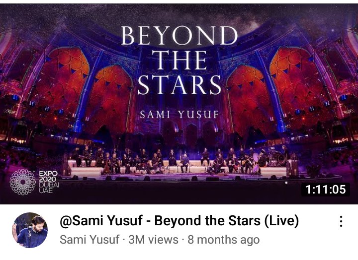 RumaanHashmi's tweet photo. (https://t.co/imLOtPM1EP)
🌟beyond the stars 🌟 #3Mviews for this extraordinary fascinating dazzling live concert on #YouTube 🤗.
incomparable, melodious mesmerizing masterpieces beautiful presented, masterfully performed by my brilliant talented artist 💛🙏
@SamiYusuf 💐 https://t.co/uzRb4YaPGK