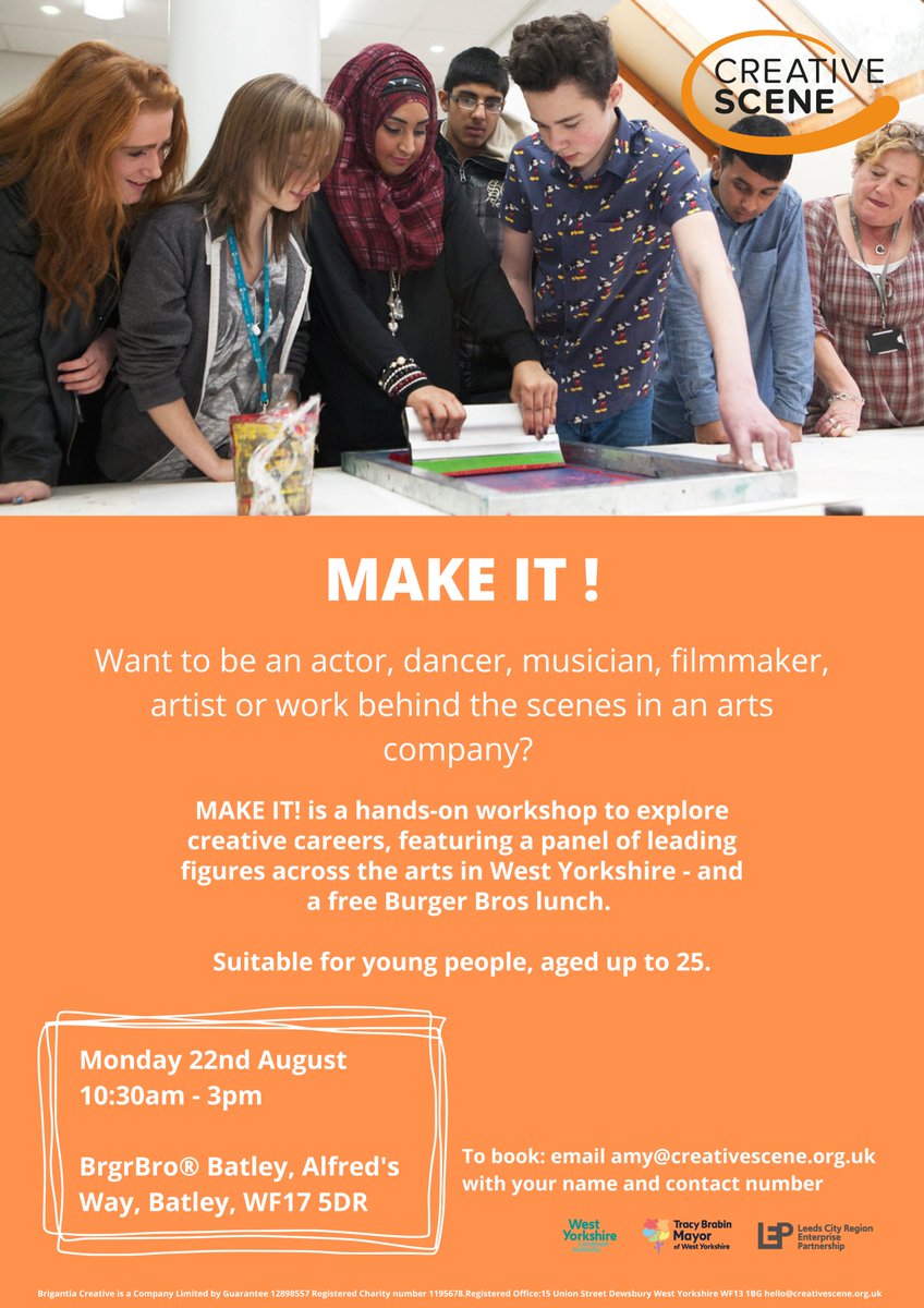 Paddock Trust (@paddock_trust) on Twitter photo Are you interested in working in 📽️ film 🎭theatre 🎨art galleries or other arts jobs 📸🩰✍️? Our friends <a href="/creativesceneWY/">Creative Scene</a> are offering a FREE careers session with a free <a href="/BRGRBRO/">Burger Bro</a>'s lunch😋
Monday 22nd August 10.30am-3pm
More details here: creativescene.org.uk/events/make-it/ Are you interested in working in 📽️ film 🎭theatre 🎨art galleries or other arts jobs 📸🩰✍️? Our friends <a href="/creativesceneWY/">Creative Scene</a> are offering a FREE careers session with a free <a href="/BRGRBRO/">Burger Bro</a>'s lunch😋
Monday 22nd August 10.30am-3pm
More details here: creativescene.org.uk/events/make-it/