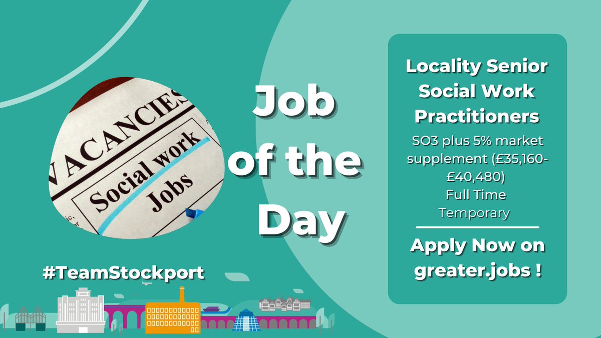 JobsAtStockport's tweet photo. Are you a #Children'sSocialWorker ready for the next step in your career? Can you share your  knowledge and passion for working with children and families?

We are looking for someone to join us as a #SeniorPractitioner at #TeamStockport! 👉 https://t.co/ofR40Ph4SY https://t.co/lM8hdjeJSK