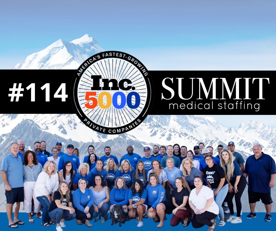 Summit_MedStaff's tweet photo. Summit has moved up in the rankings! Thank you to all of the people that have worked hard to make Summit what it is today! And making us back to back Inc. 5000 winners! 🎉 🎉
#summitmedicalstaffing #getontop #Inc5000 https://t.co/ymDjXAAaD6