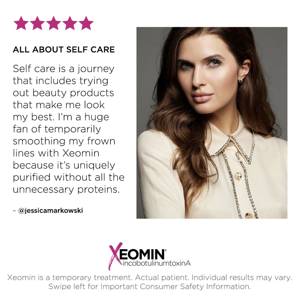 What’s your self-care routine? @jessicamarkowski loves treating her frown lines with #Xeomin. It’s double filtered, so it contains only ingredients that work, none that don’t. Want consistent, natural-looking results? Book a consultation today.💉#DareToSelfCare #Rmedspa #Rajeunir