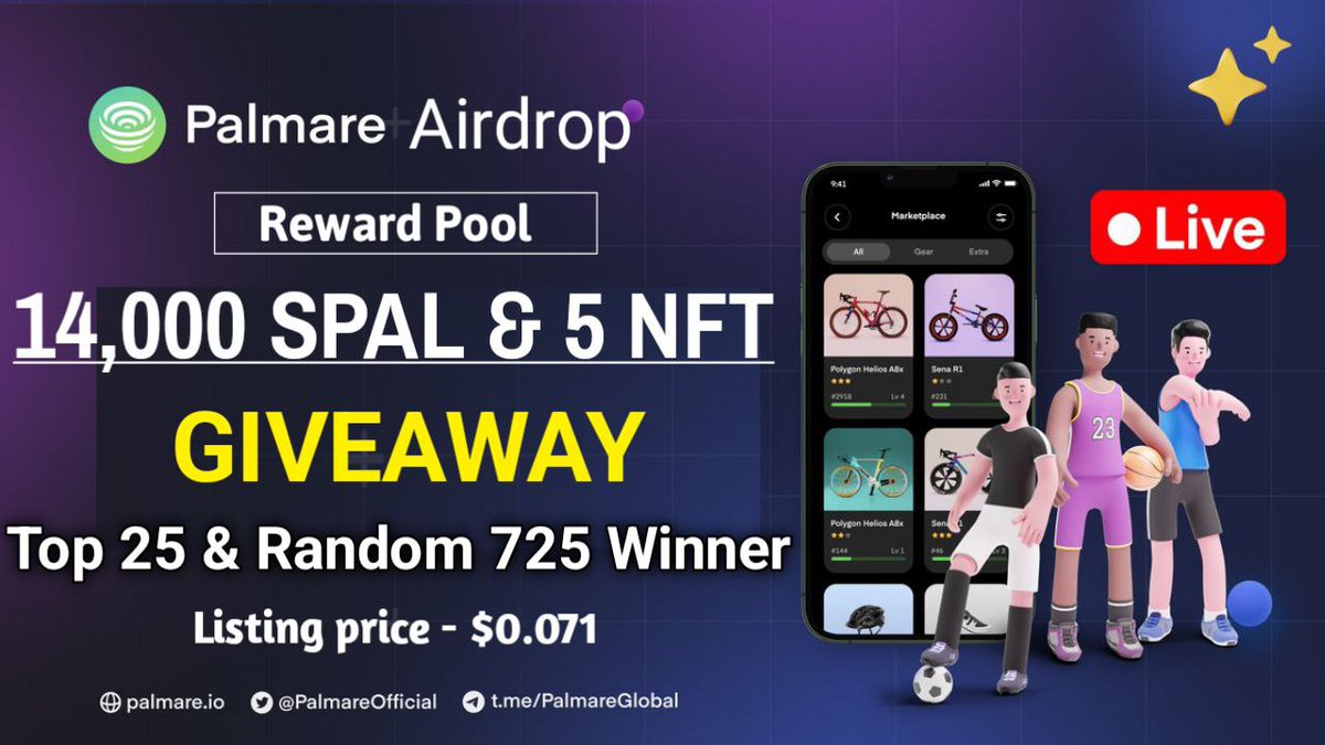 📣Massive #Giveaway 🔥

😱 Reward Pool-
🎁 14,000 SPAL Token &amp; 5 NFT ( Worth 1500$ )

To Enter:
✅Follow @CB_SOLANA &amp; <a href="/NFTVenturePro/">NFT Venture || Web 3.0 🧭</a> &amp; @PalmareOfficial
✅RT &amp; Tag 3 Frns
✅ Finish Tasks - gleam.io/ZExvC-FypUclNr…

 #Airdrop #BoxGiveaway #freeNFT #NFT