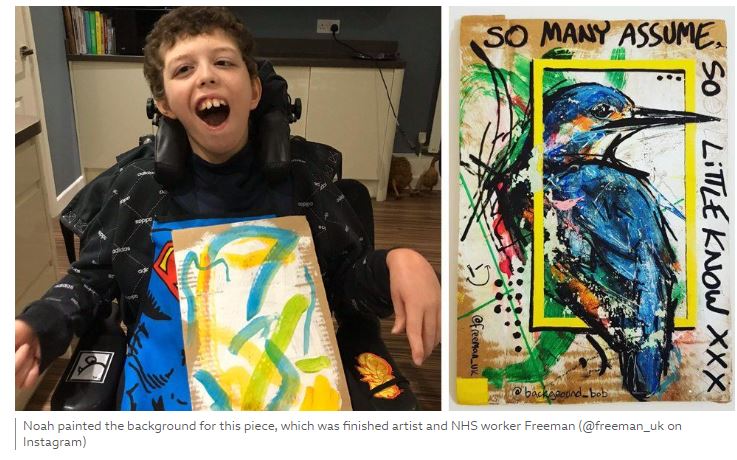 vickierubin's tweet photo. Covid-19: Essex boy's lockdown art project raises £100k for NHS charity
Artists helped a 12-year-old with disabilities to create 250 works for a hospitals charity.

https://t.co/xPqYNw7AyF

#RaisingJess  #hope #vickiesviews #Disability 
 #PhysicalChallenges #ChildDisability https://t.co/HxaqitlgKz