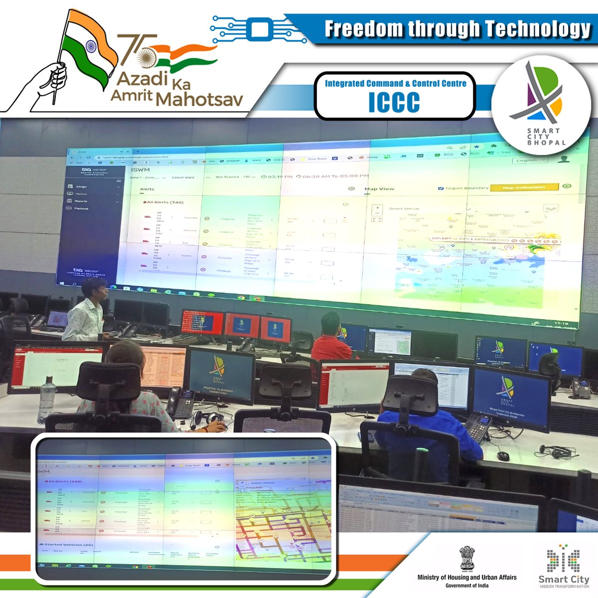 bhopal_bscdcl's tweet photo. #ICCC of #BhopalSmartCity supports Solid Waste Management #SWM projects by monitoring Waste/Garbage collection/transportation & tracking the movement of sanitation vehicles on a real-time basis
#AazadiKaAmritMahotsav
#Freedom_Through_Technology
#100ICCC
#75impactstoriesICCC https://t.co/18yg8dzXQg
