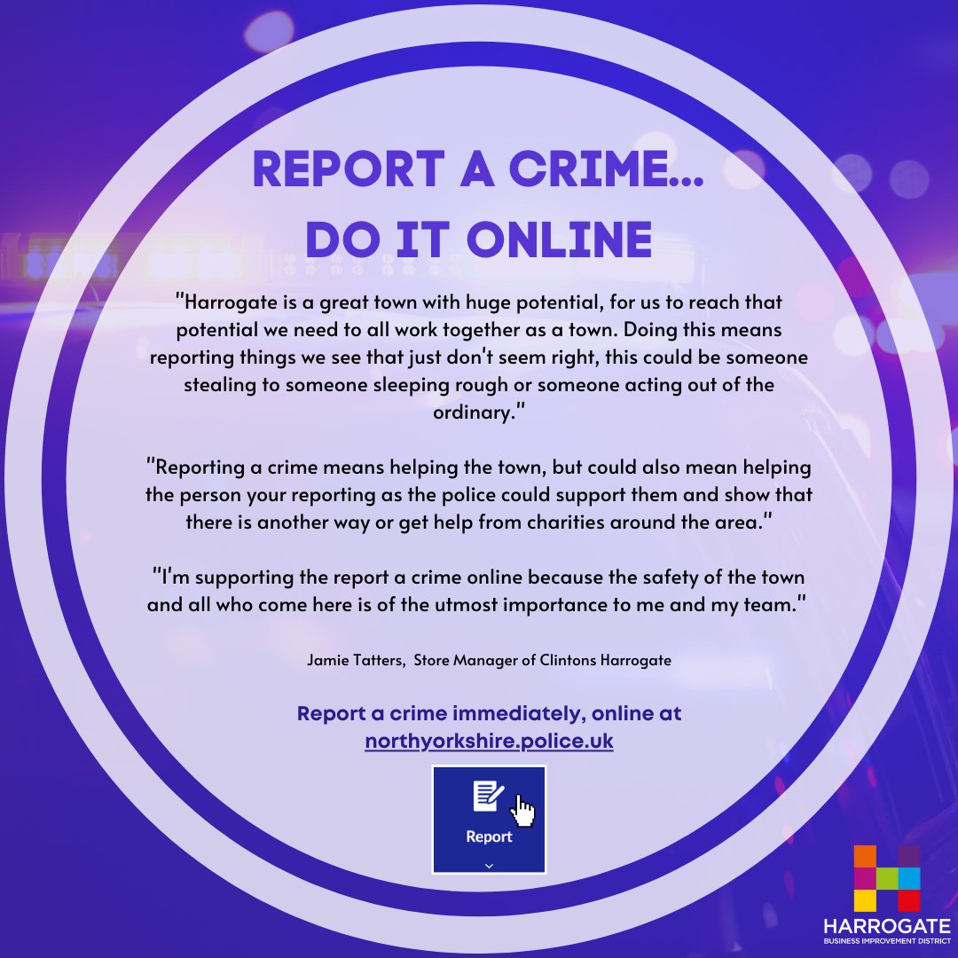 Jamie, Store Manager of Clintons has shared why he is supporting Harrogate BID Report Crime Campaign🚨

Harrogate BID are encouraging people to report any criminal activity, using the North Yorkshire Police online reporting system, to make Harrogate a safer &amp; more welcoming town
