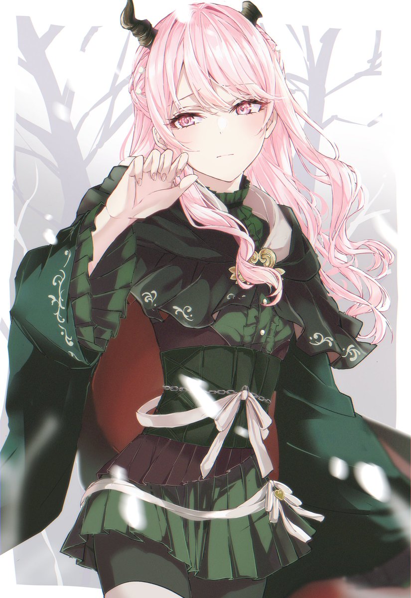 horns pink hair 1other pink eyes long hair androgynous cape  illustration images