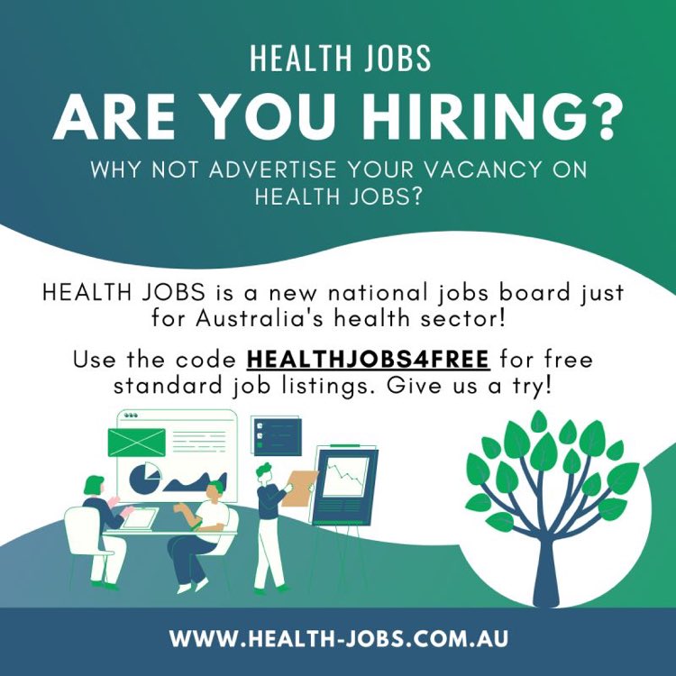 ideation_lab's tweet image. We’re excited to announce the launch of HEALTH JOBS, Australia’s national job board that’s just for the health sector. Sign up for new job alerts or use code HEALTHJIBS4FREE to post jobs free in August. health-jobs.com.au 
#healthjobs #healthcare #healthcareers #agedcare