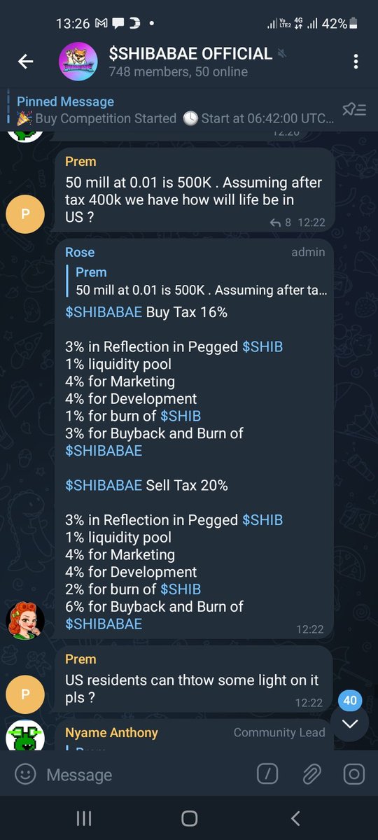 ShibRSA's tweet photo. $SHIBABAE Buy Tax 16%
3% Reflection Pegged $SHIB 
1% liquidity pool 
4% Marketing
4% Development
1% 🔥 $SHIB 
3% Buyback and 🔥 $SHIBABA
$SHIBABAE Sell Tax 20% 
3% Pegged $SHIB 
1% liquidity pool 
4% Marketing
4% Development
2% 🔥$SHIB 
6% Buyback and 🔥 #SHIBABAE
@SHIBABAEtoken https://t.co/zcsOOUcfoC