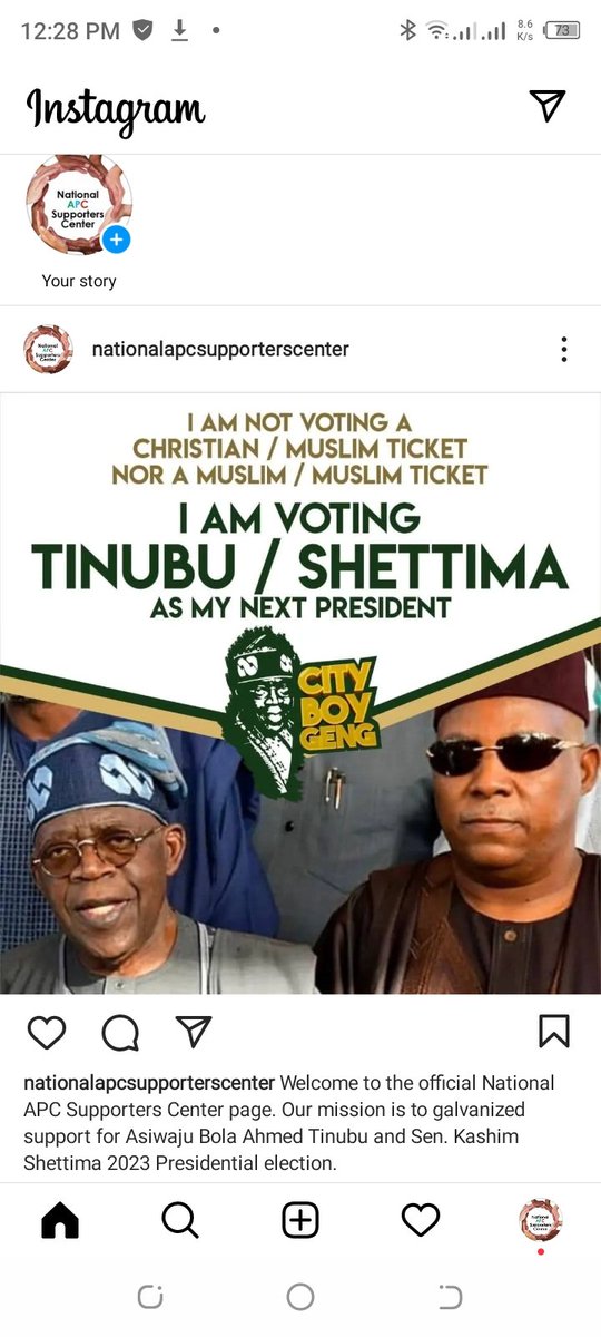 Welcome to the official National APC Supporters Center page. Our mission is to galvanized support for Asiwaju Bola Ahmed Tinubu and Sen. Kashim Shettima 2023 Presidential election.