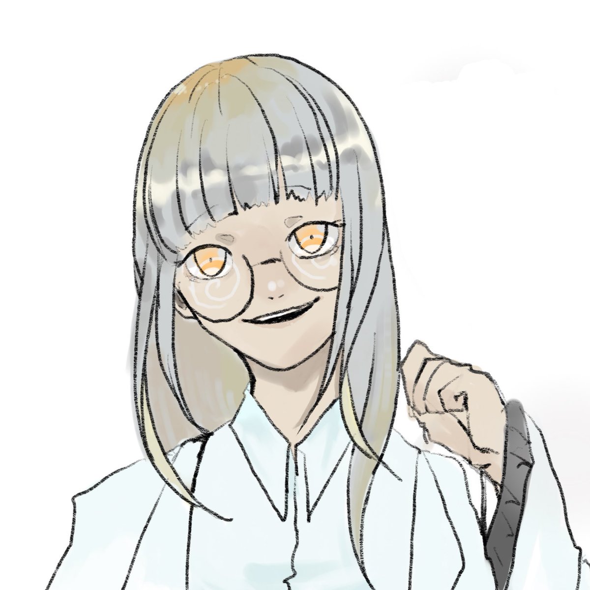 1girl solo glasses white background simple background smile shirt  illustration images