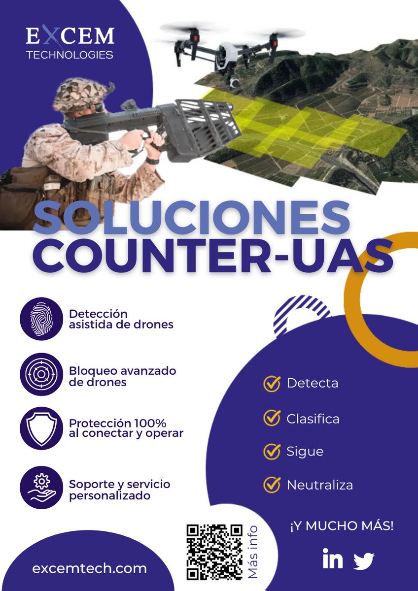 excemtech's tweet photo. NOTICIAS 📰 | Interior invertirá seis millones en extender a toda España la red de seguridad #antidrones, según informa @abc_es 

Una tendencia sin frenos 🛵💨 donde ya se espera que el mercado de armas antidron crezca un 32,5% hasta 2028. https://t.co/gBArZAmdH9