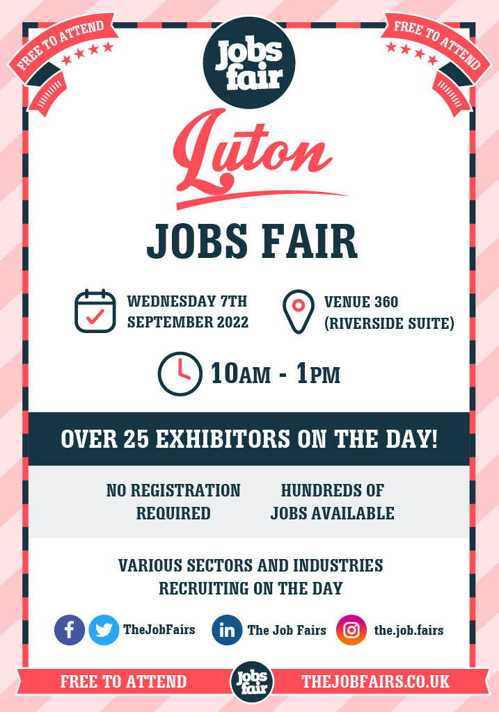 Are you interested to gain some experience?
Do not miss #Luton Jobs Fair to explore the best opportunity for you.
#UniversityofBedfordshire #Careers 
#Jobs #CareersEmployability #CareersServices #CareersAdvice #Bedford #jobsfair #jobsearch #recruitmentopportunities