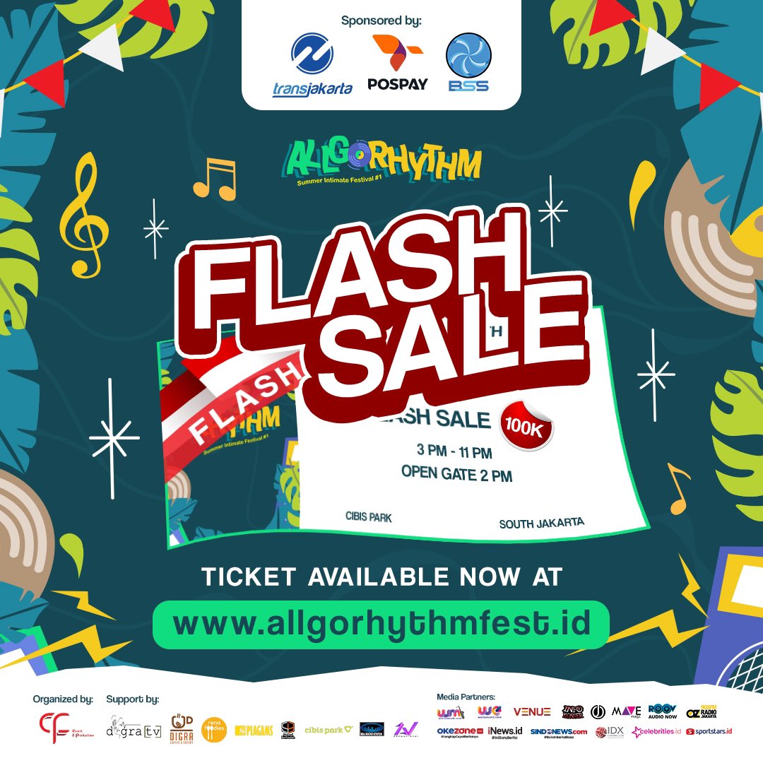 AllgorhythmFest's tweet photo. Hi Allgonersss! Menyambut kemerdekaan kita ada flashsale nih! Only 100K! Berlaku sampai besok. Buruan tiket terbatas https://t.co/jOOHWCUSwM