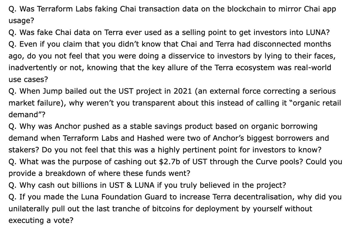 FatManTerra's tweet photo. .@cobie Putting forward a few question ideas for your Do Kwon interview, if I may be so bold. Off the top of my head so I'm sure I'm missing many things. I would love to hear answers to these as I'm sure would many others. https://t.co/RMFs1sHETD