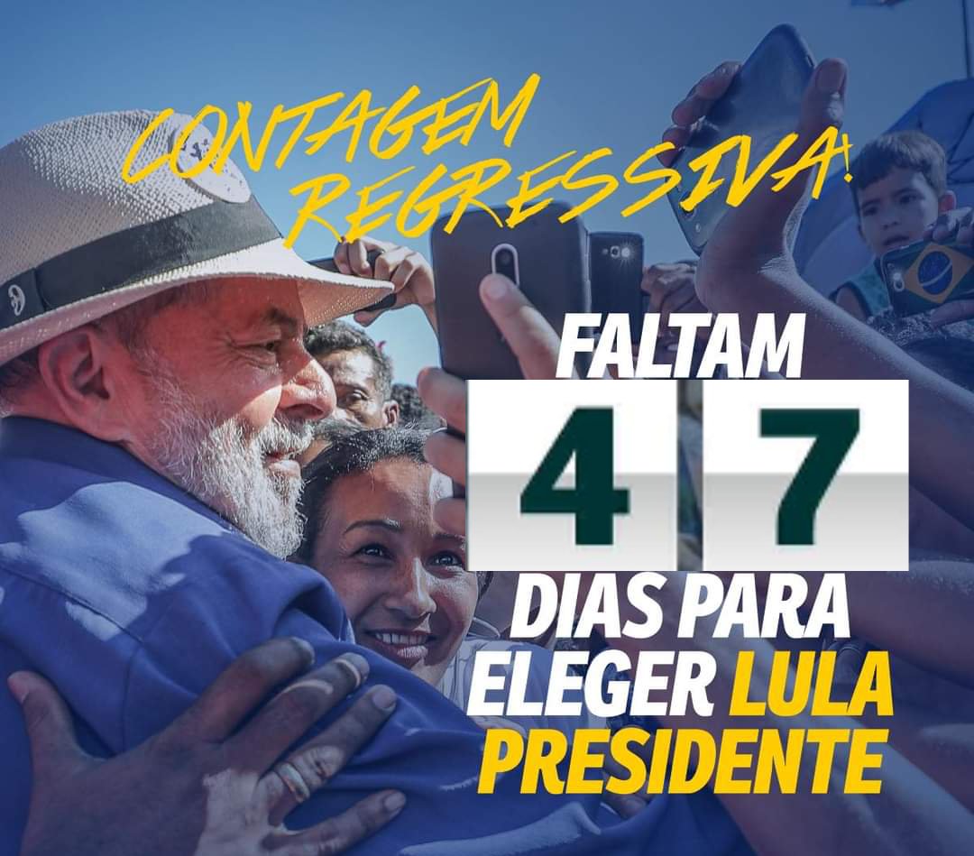 achagas407's tweet photo. @LulaOficial TAMOJUNTO nessa caminhada! 💞
Na contagem regressiva, faltam 47 dias para o povo voltar a sorrir.
#LulaNo1ºTurno 🚀🚀
Lula é o candidato do Brasil da esperança!
#BrasilDaEsperanca https://t.co/u9OeSpZ0mu