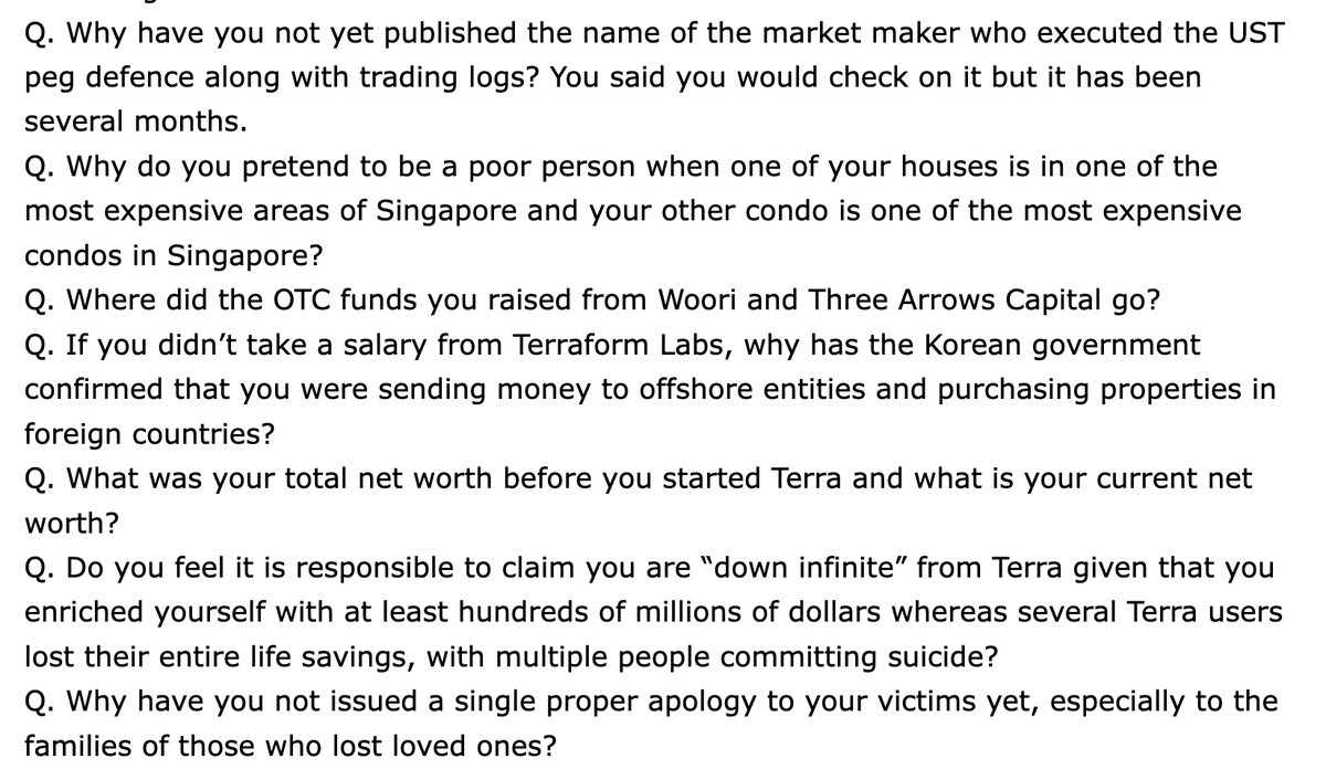 FatManTerra's tweet photo. .@cobie Putting forward a few question ideas for your Do Kwon interview, if I may be so bold. Off the top of my head so I'm sure I'm missing many things. I would love to hear answers to these as I'm sure would many others. https://t.co/RMFs1sHETD