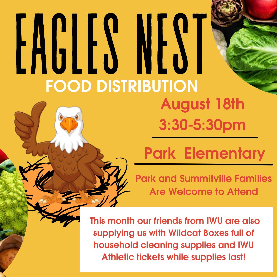 Join us this Thursday, August 18th, at Park Elementary for our Eagle's Nest Food Distribution. 

Your Park child will have a chance to put their jump roping skills to the test for a chance to win a $15 Starbucks giftcard! Plus, we will be giving away Wildcat Boxes! #WeAreMG