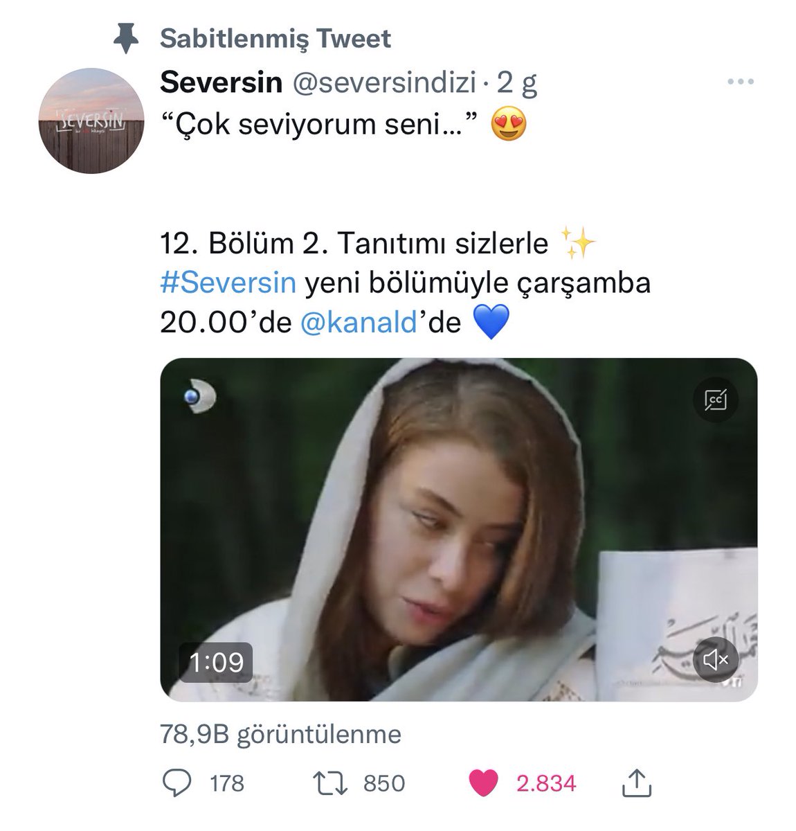 tvgundemi1's tweet photo. #Seversin yeni bölümüyle iddialı geliyor.Dizinin yeni bölüm fragmanı YouTube’da yayınlandığı ilk andan itibaren gündemde.İnstagram 700 bin izlenme almış.(Bu zamana kadar ki dizinin en çok izlenen fragmanı)Twitter da 79 bin izlenme çok iyi.Yeni bölüm için +3 reyting diliyorum 👏👏 https://t.co/kgm8nVdndq