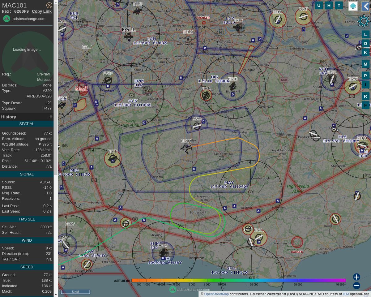 Radar_Assistant's tweet image. MULTI ADSBX MANOEUVRING ALERT : At time Tue Aug 16 12:30:45 2022 #MAC101   was likely to be manoeuvring at FL86 6nm from MAY Mayfield_VOR-DME_GB
 near Townings Farm, Plumpton Road, Chailey, Chailey Com #AvGeek #ADSB globe.adsbexchange.com/?icao=0200F9&amp;amp;z…