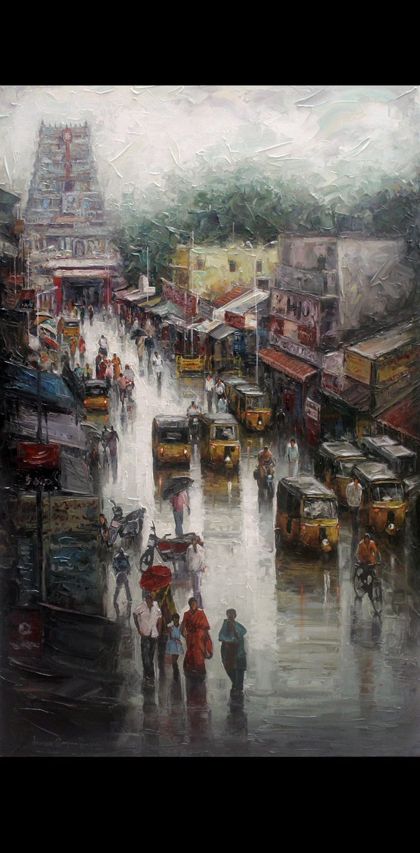 iruvan_karuna's tweet photo. ❤️ Vadapalani Temple Wet St ❤️
48x30 in 
#iruvan #iruvankarunakaran
#indianpainting #knifepainting @Vadapalaninews1 #indianartist #nammachennai #chennai #vadapalani #auto #wetstreets #art #painting #artwork #acrylic #paintingoftheday @vadapalanimurugan #fineart https://t.co/2Cugraln7L