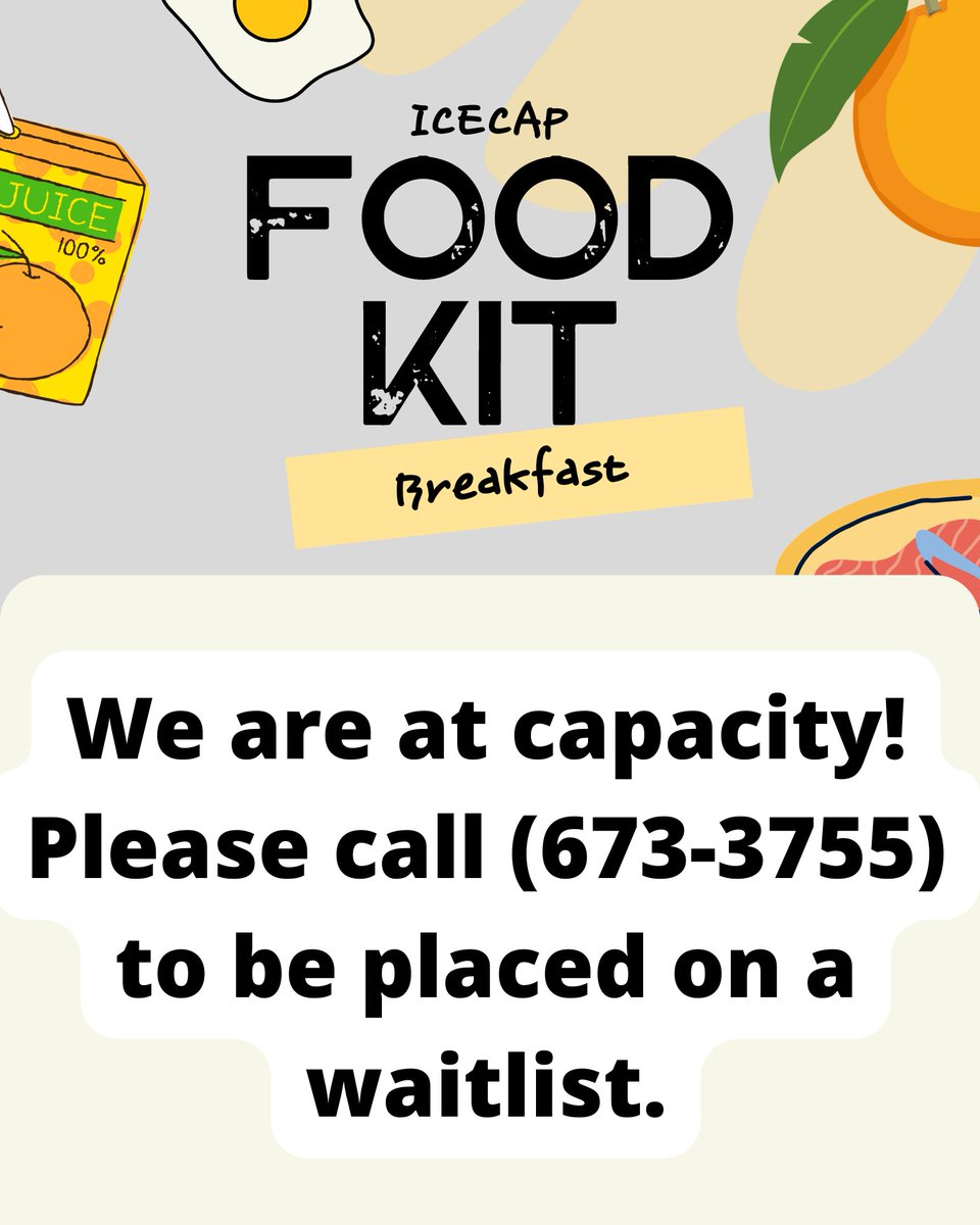 ICECAPCentre's tweet photo. We are at capacity already! If you wish to be placed on our waitlist, please call 673-3755. https://t.co/scFUGGpM2p