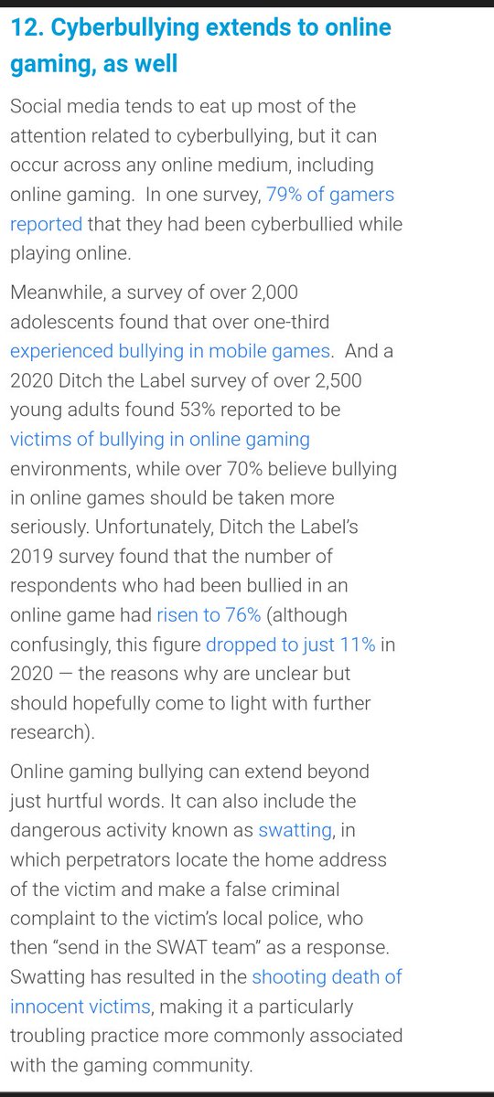 BitchKnitta's tweet photo. @LoriSarian @strangepastry @lazy_lee_ @mshamburt Looking over the website that I'd linked in my other response, there were a few big takeaways for me:

1) That schools that BANNED cell phones actually showed a HIGHER rate of cyber bullying!

2) YouTube &amp; online gaming are the 2 MOST likely places for someone to be cyberbullied, https://t.co/ASflWZqRSP