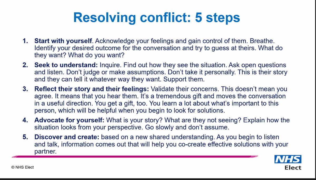 RobinD100's tweet photo. Brilliant workshop from Linda and @GarethCorser .  A really helpful 5 step model to resolving conflict - Start with Self.  #24HOURSORLEARNING https://t.co/eQv4vtI82g