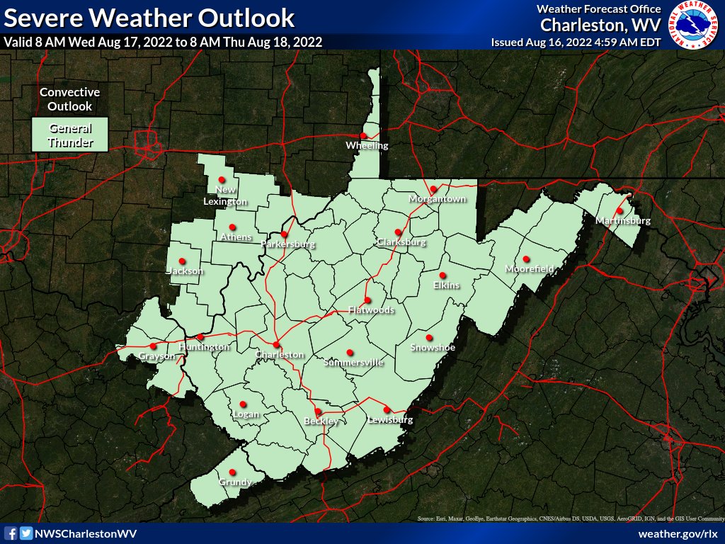 From <a href="/NWSCharlestonWV/">NWS Charleston, WV</a>—Rounds of showers today with storms possible this afternoon and evening.
🔹 Heavy rain is possible with slow-moving storms. 
🔹 Areas saturated by earlier rainfall will be most vulnerable to flooding. 
weather.gov/rlx/briefing #WVwx
