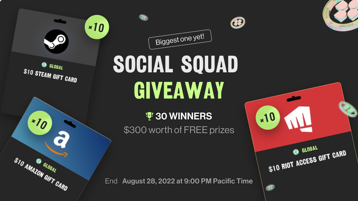 BUFF_Team's tweet photo. Social Squad Giveaway! 

30 winners | 300$ worth of gift cards 

Join here >> https://t.co/XiylHMywY1

#giveaway #steamcard #riotcard #riotpoints #amazon #gamers https://t.co/bqpdEjyzXL
