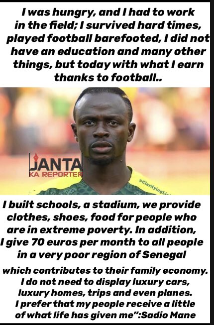 JantaKaReporter's tweet photo. Sadio Mane’s inspirational thoughts give perspective to life. https://t.co/c00KHlj503