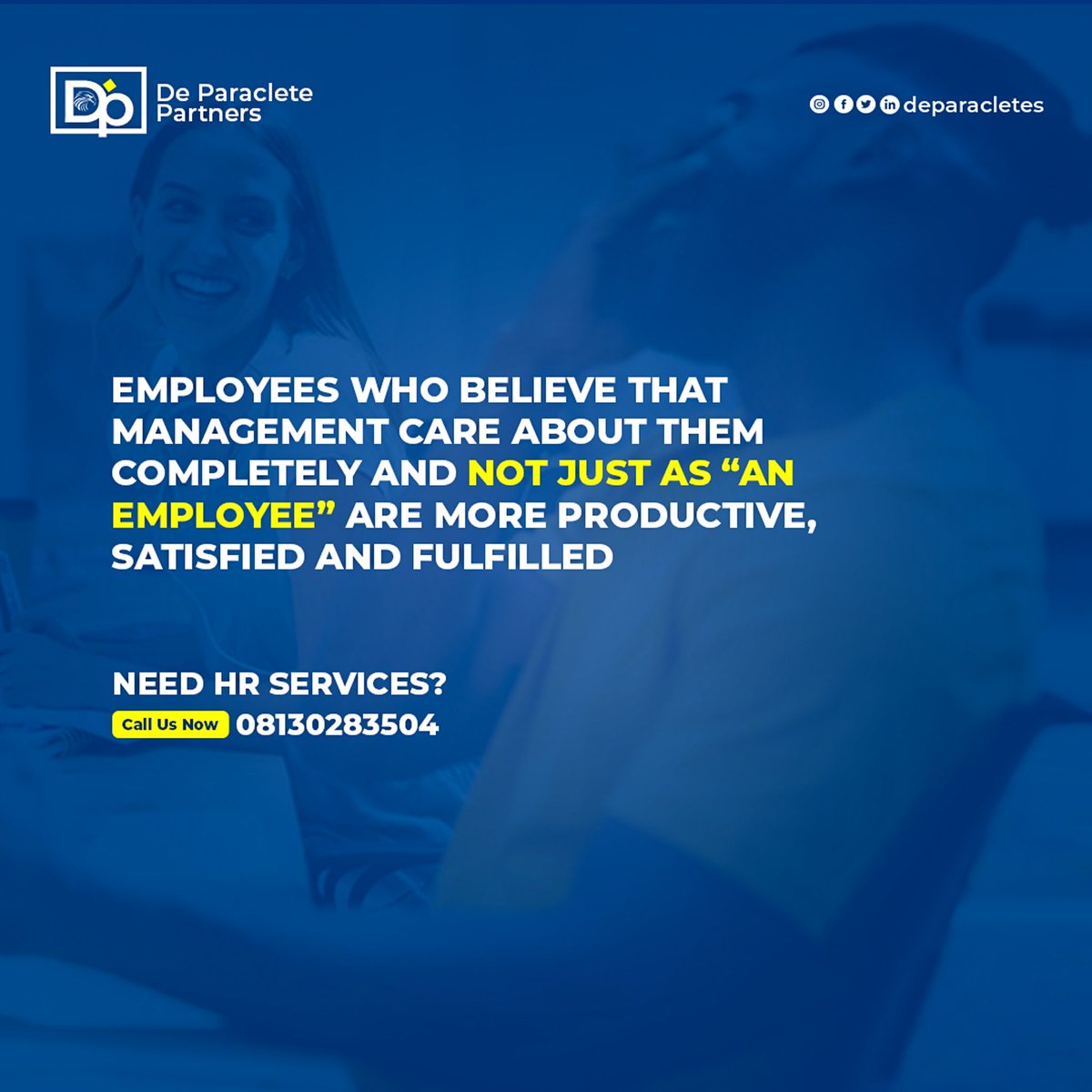 deparacletes's tweet photo. Satisfied employees mean satisfied customers, which leads to more profitability. 

Are your employees well engaged and heartily doing what they are paid to do and even more?

Let's talk about your employee engagement. Reach us now for free consultation.

https://t.co/t121VUyZWD https://t.co/FOJAgjEdcp