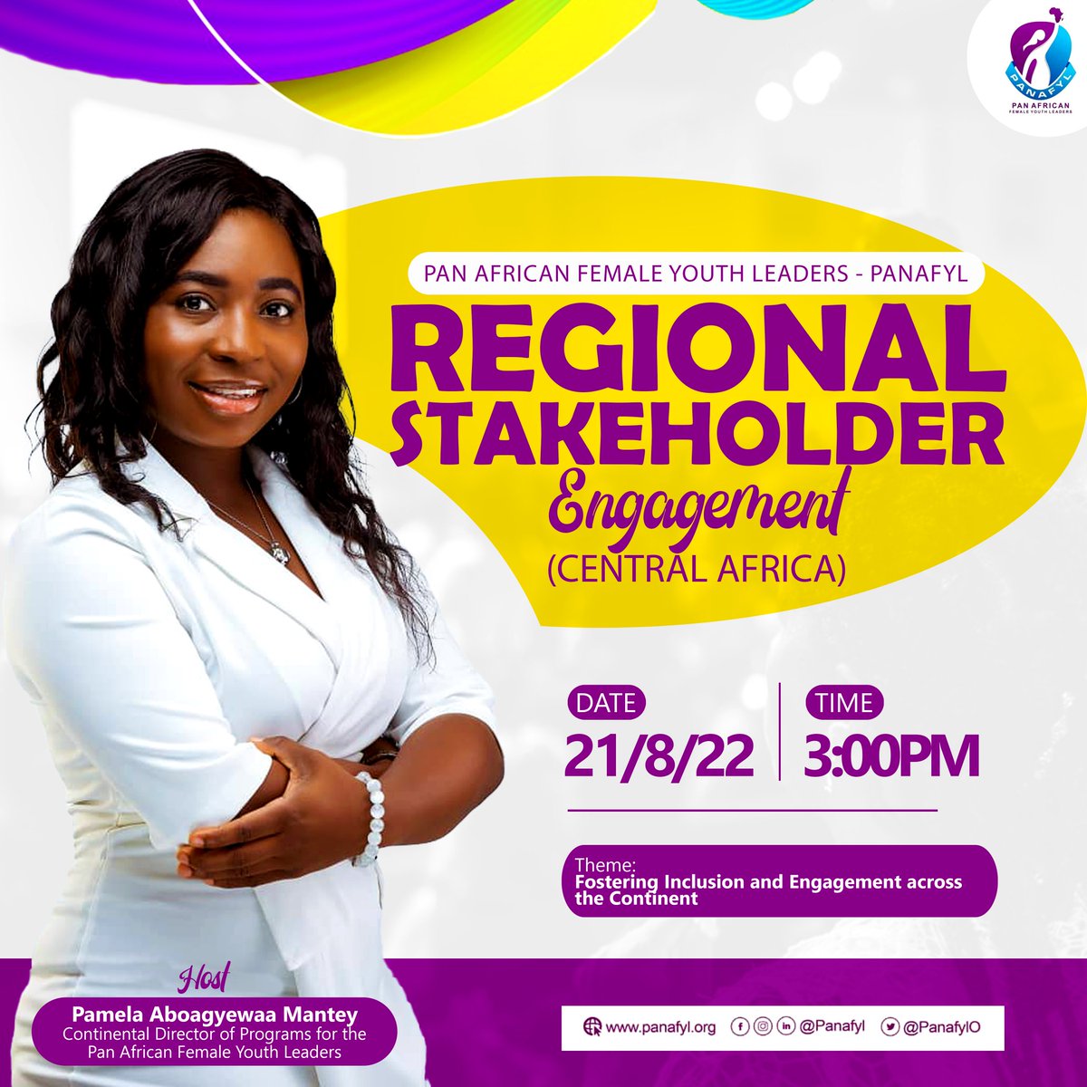 ManteyPamela's tweet photo. I will be enging the Central African Sub Region of the Pan African Female Youth Leaders on the 21/08/2022 at 3pm GMT.
Stay tuned❤️
#RegionalStakeholderEngagement
#Panafyl
#ActionLady https://t.co/fYRTAobdnr