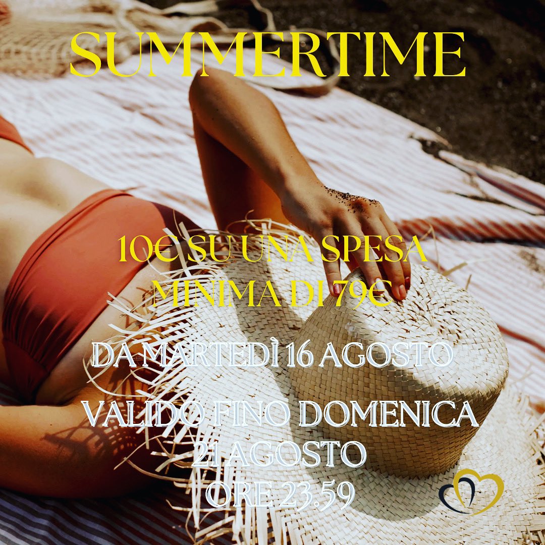 amanthy2019's tweet photo. Codice Sconto SUMMERTIME. 10€ di sconto immediato su una spesa minima di 79€. Valido da Martedì 16 Agosto fino Domenica 21 Agosto ore 23.59 NON VALIDE LE GIFT CARDS #amanthy #amanthysaldi #summertime #summetimevibes☀️ #sconti #estate https://t.co/KrShI3ni6a