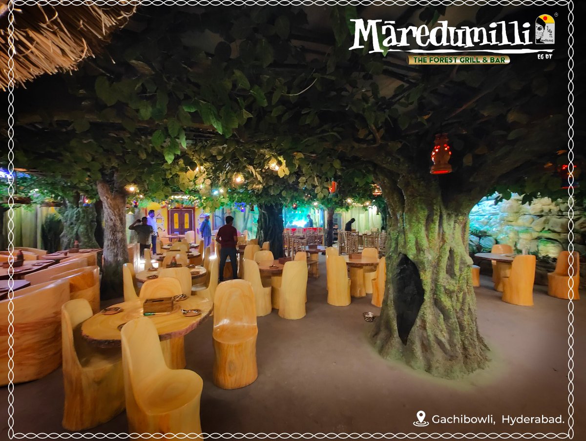 Maredumillifood's tweet photo. We make sure that your dining experience would be as subtle as possible. The wooden chairs and Trees add a quaint touch to the ambiance.

Maredumilli - The Forest Grill &amp; Bar is open now

#Maredumilli #forestgrillandbar #openingsoon #restaurant #food #forest #grill #bar https://t.co/kvob9mae3w