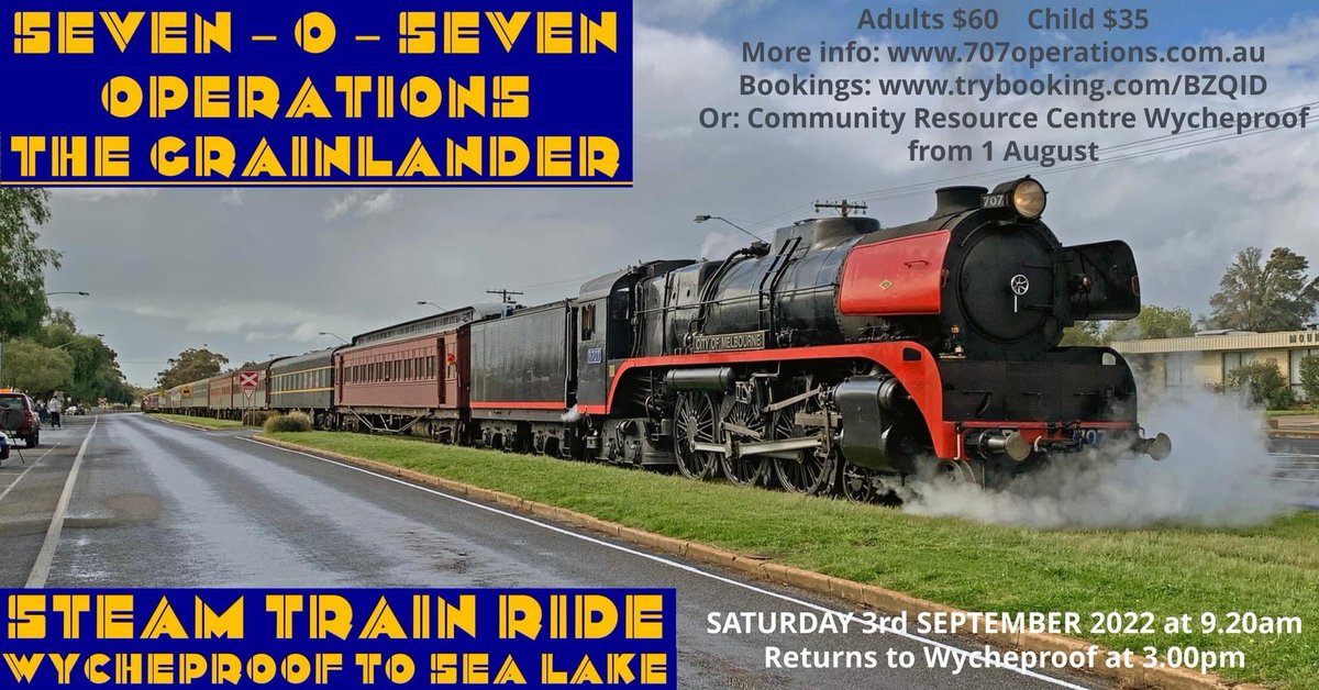 707_operations's tweet photo. Local #Steam #TRAIN Rides ,  supporting #heritage #victoria includes lunch from @bakeonbroadway 3 #September @BenCarrollMP @JacintaAllanMP @TaniaMaxwellMP @AliCupper @RD_Vic @Steve_Dimo @JamesMerlinoMP @MatthewGuyMP @VicGovDoT #R707 @regionalcities #Melbourne #Australia #Tourism https://t.co/u4Wc4FNre3